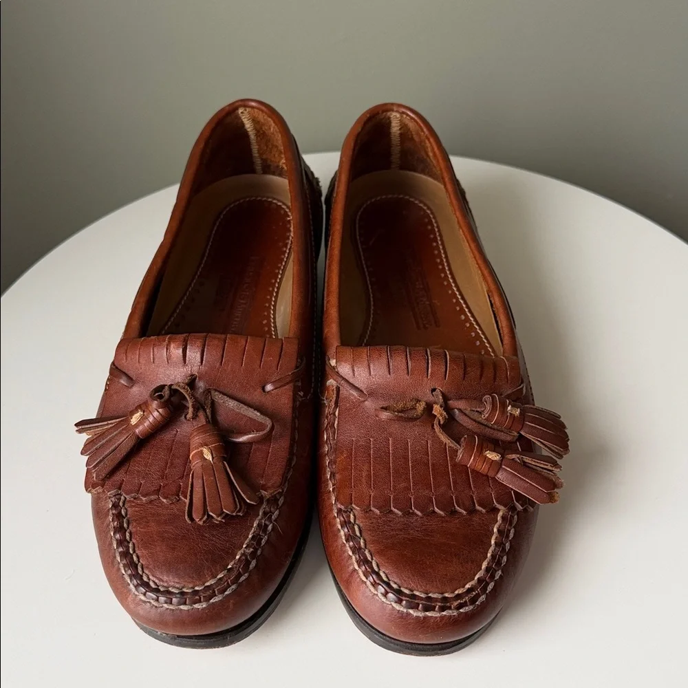Johnston & Murphy Brown Leather Tassle Kiltie Slip on Loafer Loafers 20-6110, 9B